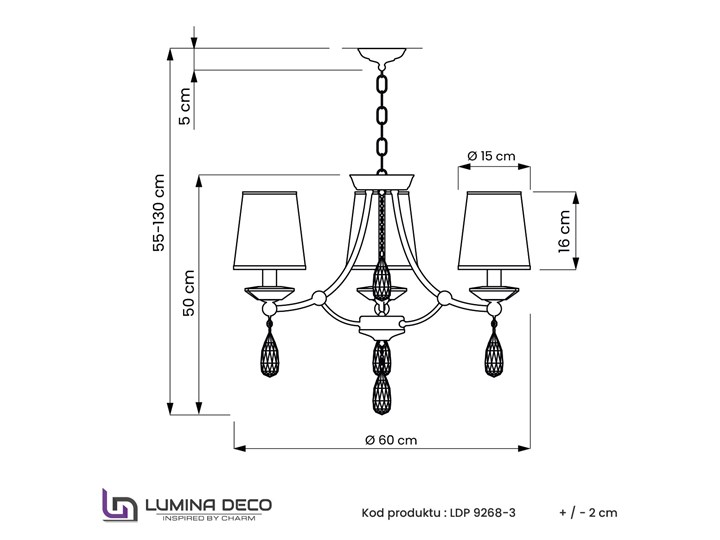 ŻYRANDOL LAMPA WISZĄCA KRYSZTAŁOWA CHROM DOMINNI W3 LUMINA DECO Lampa z abażurem Szkło Kategoria Lampy wiszące Metal Lampa z kloszem Lampa z kryształkami Kolor Srebrny