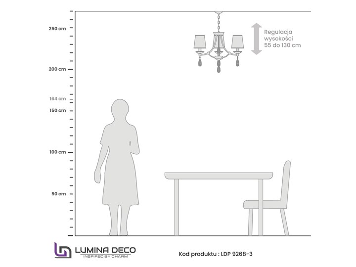 ŻYRANDOL LAMPA WISZĄCA KRYSZTAŁOWA CHROM DOMINNI W3 LUMINA DECO Lampa z abażurem Lampa z kloszem Szkło Metal Lampa z kryształkami Pomieszczenie Przedpokój