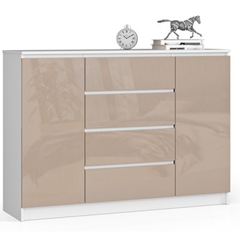 Nowoczesna komoda do salonu biała + cappuccino połysk - Karius 4X 140 cm