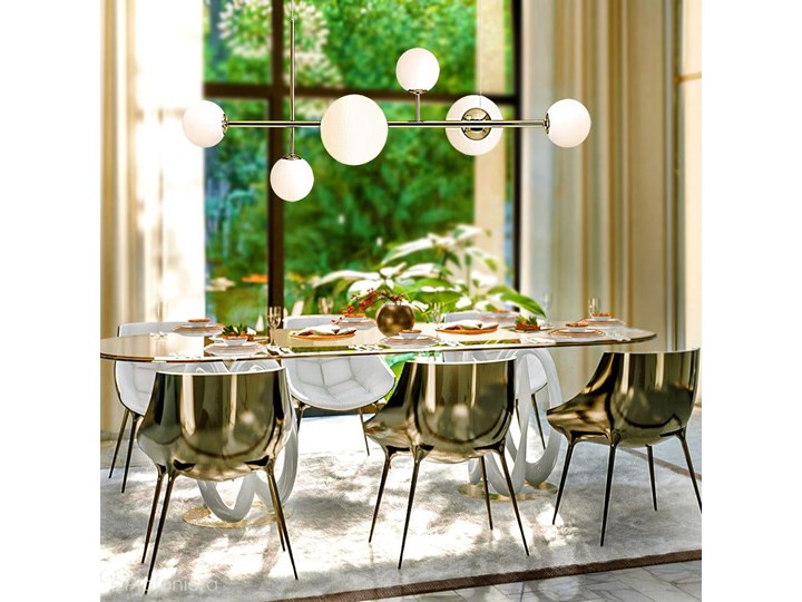 Lampa wisząca poziomy żyrandol, zawiesie złote, 6 mleczne kule (4xE14/2xE27) Aldex (Dione) 1092K30 Metal Lampa z kloszem Szkło Styl Nowoczesny