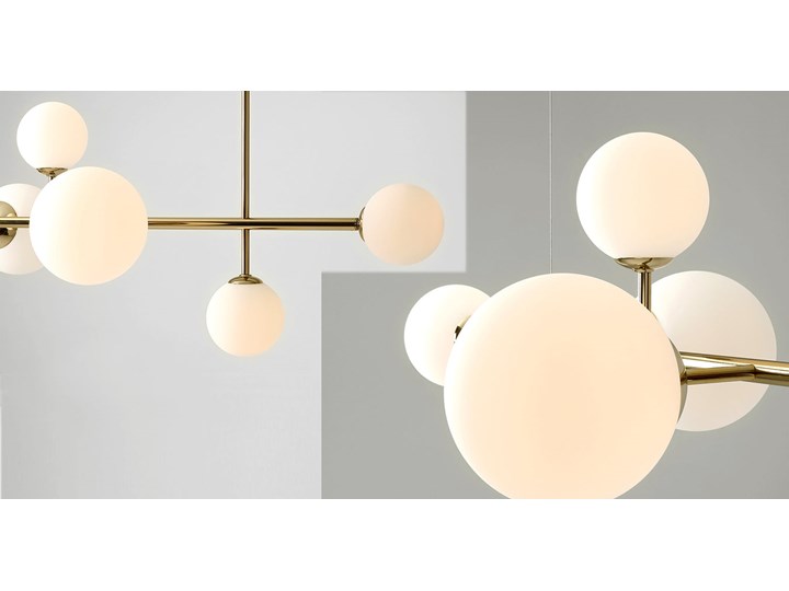 Lampa wisząca poziomy żyrandol, zawiesie złote, 6 mleczne kule (4xE14/2xE27) Aldex (Dione) 1092K30 Szkło Lampa z kloszem Metal Pomieszczenie Kuchnia Pomieszczenie Jadalnia
