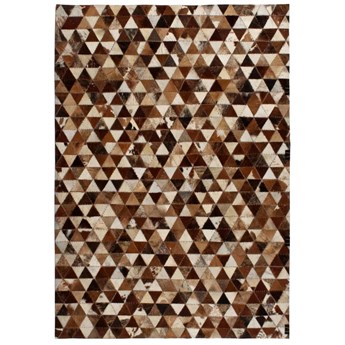 vidaXL Dywan patchwork z trójkątów, skóra, 120x170 cm, brązowo-biały