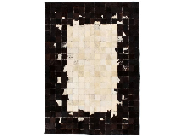 vidaXL Dywan ze skóry, patchwork w kwadraty, 80x150 cm, czarno-biały Dywany Skóra Prostokątny Wełna Kolor Czarny