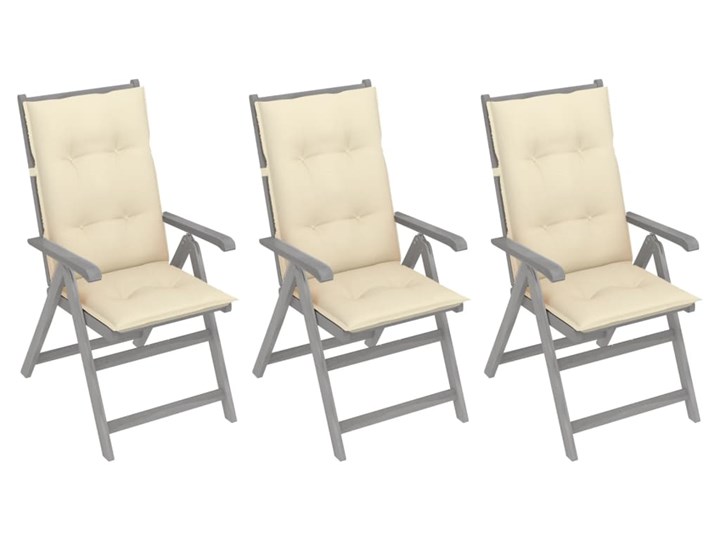 vidaXL Rozkładane krzesła ogrodowe z poduszkami, 3 szt., lita akacja Drewno Tworzywo sztuczne Krzesło składane Kolor Beżowy
