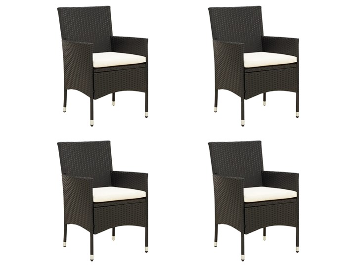 vidaXL Krzesła ogrodowe z poduszkami, 4 szt., polirattan, czarne Metal Krzesło z podłokietnikami Tworzywo sztuczne Kolor Czarny