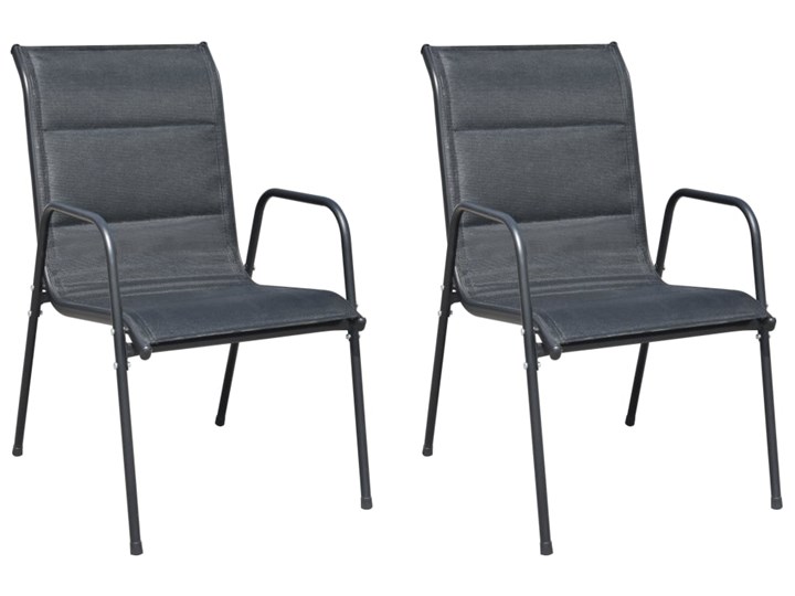 vidaXL Krzesła ogrodowe, sztaplowane, 2 szt., stal i Textilene, czarne Metal Krzesło składane Tworzywo sztuczne Styl Nowoczesny Kolor Czarny