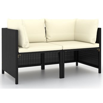 vidaXL 2-osobowa sofa ogrodowa z poduszkami, polirattan, czarna