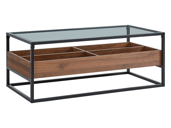 Ława ze szklanym blatem Harmony A Szkło Wysokość 42 cm Stolik Zestaw stolików Drewno Wysokość 110 cm Płyta meblowa Metal Kolor Czarny