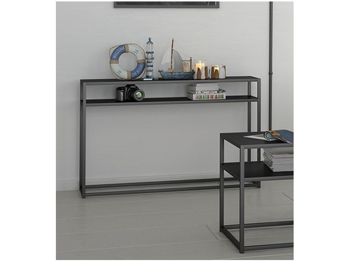 Czarna industrialna konsola Symphony C Z szufladą Szerokość 110 cm Z półką Wysokość 70 cm Metal Głębokość 30 cm Pomieszczenie Sypialnia