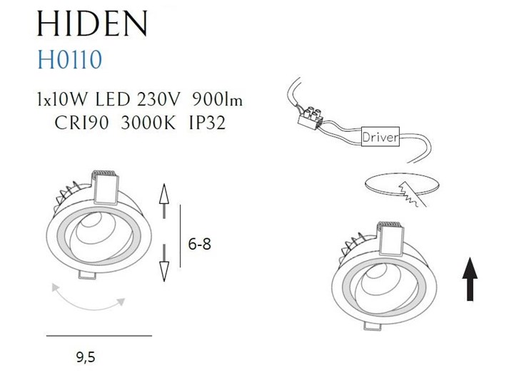 Oprawa wpuszczana HIDEN czarne oczko LED 10W 3000K do zabudowy Oprawa stropowa Oprawa led Kolor Czarny