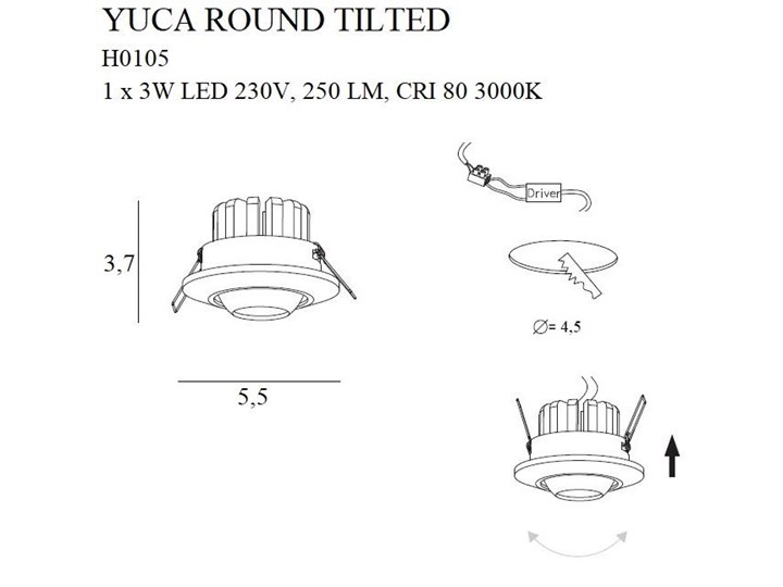 Regulowany wpust YUCA ROUND TILTED okrągły LED 3W 3000K czarny Oprawa led Okrągłe Kategoria Oprawy oświetleniowe
