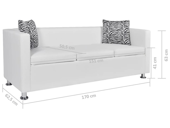 vidaXL Sofa 3-osobowa ze skóry syntetycznej, biała Kategoria Sofy i kanapy Stała konstrukcja Szerokość 170 cm Głębokość 62 cm Głębokość 35 cm Pomieszczenie Salon