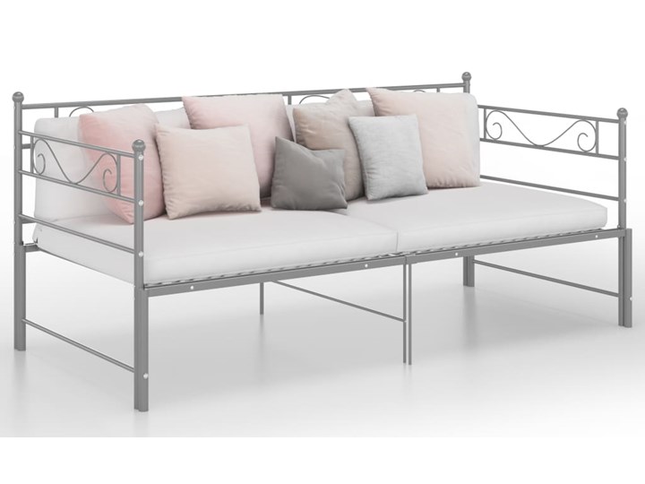 vidaXL Sofa z wysuwaną ramą łóżka, szara, metalowa, 90x200 cm Szerokość 90 cm Kolor Szary Głębokość 90 cm Pomieszczenie Salon