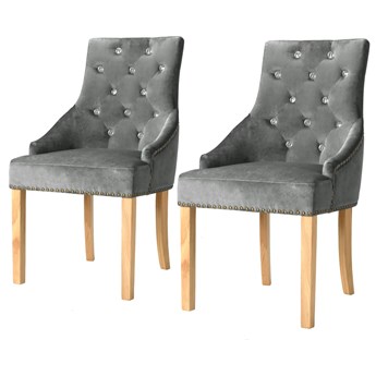 vidaXL Krzesła stołowe, 2 szt., srebrne, drewno dębowe i aksamit