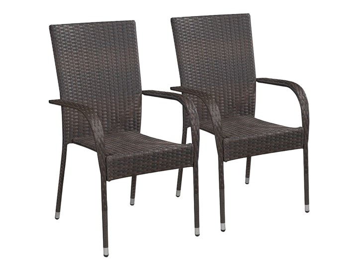 vidaXL Sztaplowane krzesła ogrodowe, 2 szt., polirattan, brązowe Metal Krzesło z podłokietnikami Krzesła tradycyjne Kolor Brązowy