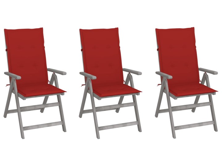 vidaXL Rozkładane krzesła ogrodowe z poduszkami, 3 szt., lita akacja Krzesło składane Drewno Kolor Szary Tworzywo sztuczne Kolor Czerwony