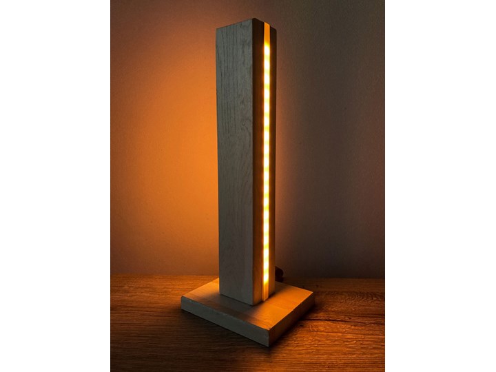 Drewniana lampka stołowa LED z pilotem - S428-Glaxi Wysokość 28 cm Drewno Metal Pomieszczenie Salon