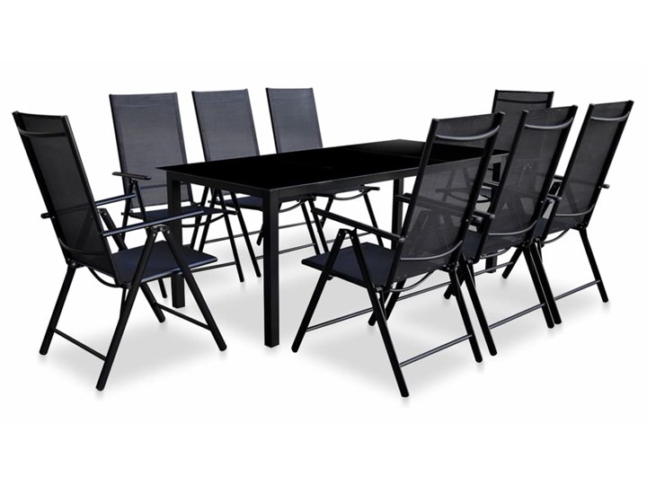 vidaXL 9-cz. składany zestaw mebli ogrodowych, aluminium, czarny Tworzywo sztuczne Stoły z krzesłami Zawartość zestawu Krzesła Liczba miejsc Ośmioosobowy
