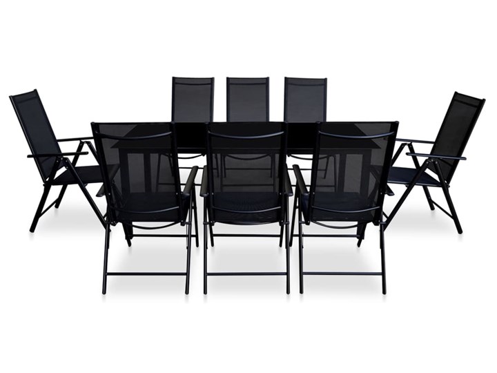 vidaXL 9-cz. składany zestaw mebli ogrodowych, aluminium, czarny Tworzywo sztuczne Stoły z krzesłami Liczba miejsc Ośmioosobowy
