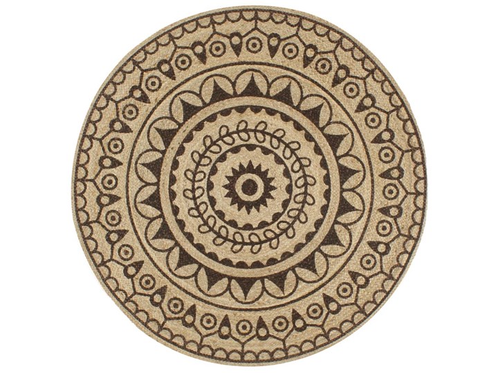 vidaXL Ręcznie wykonany dywanik, juta, ciemnobrązowy nadruk, 120 cm Kolor Beżowy 120x120 cm Chodniki Okrągły Dywany Dywaniki Kategoria Dywany