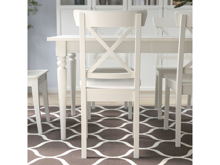 IKEA INGOLF Krzesło, Biały, Przetestowano dla: 110 kg Głębokość 52 cm Szerokość 43 cm Drewno Typ Z oparciem Wysokość 91 cm Model Krzesła krzyżak