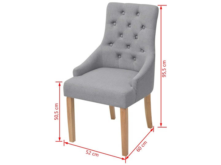 vidaXL Krzesła do jadalni, 4 szt., jasnoszare, tkanina Szerokość 52 cm Wysokość 96 cm Wysokość 95,5 cm Drewno Wysokość siedziska 50,5 cm Głębokość 60 cm Model Krzesła pikowane