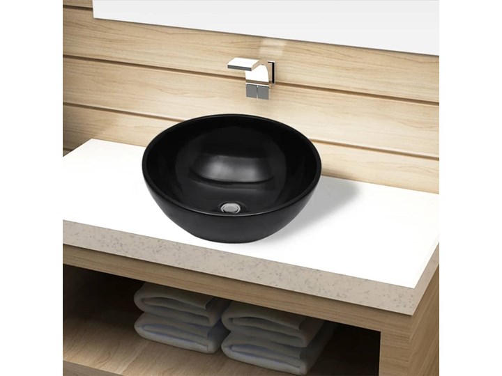 vidaXL Umywalka łazienkowa, ceramiczna, czarna Okrągłe Kolor Czarny Nablatowe Ceramika Kategoria Umywalki