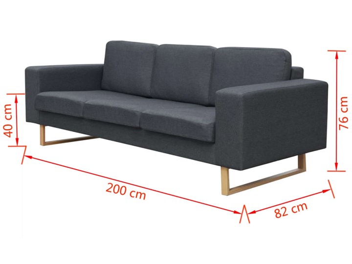 vidaXL Sofa 3-os. ciemnoszara Szerokość 200 cm Stała konstrukcja Głębokość 82 cm Wielkość Trzyosobowa