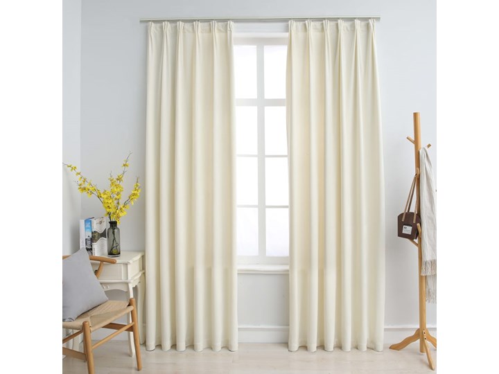 vidaXL Zasłony z haczykami, 2 szt., aksamitne, kremowe, 140x425 cm Bawełna Zasłona zaciemniająca Pomieszczenie Sypialnia 140x225 cm Poliester 140x245 cm Typ Zasłony gotowe