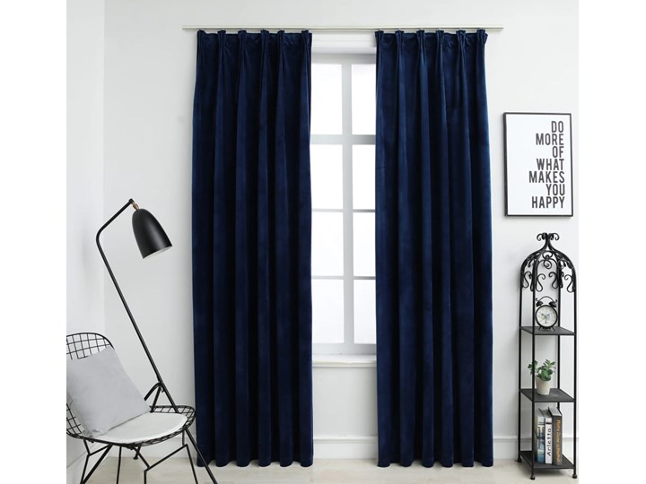 vidaXL Zasłony z haczykami, 2 szt., aksamitne, granatowe, 140x225 cm Pomieszczenie Salon Poliester Bawełna Zasłona zaciemniająca Kolor Granatowy