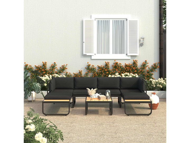 vidaXL 4-cz., narożny zestaw wypoczynkowy, poduszki, aluminium i WPC Sofa Narożnik Drewno Kategoria Sofy ogrodowe