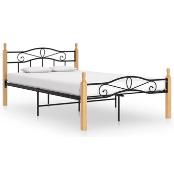 vidaXL Rama łóżka, czarny metal i lite drewno dębowe, 120x200 cm