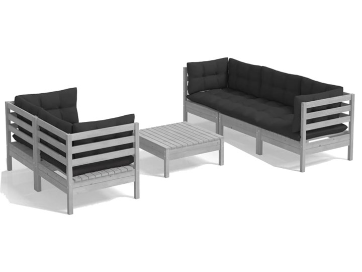 vidaXL 6-cz. ogrodowy zestaw wypoczynkowy, antracytowe poduszki, sosna Drewno Zestawy wypoczynkowe Kolor Szary