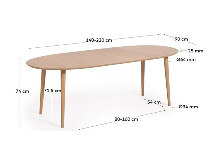 Stół rozkładany Oqui 140-220x74 cm naturalny Rozkładanie Rozkładane Kategoria Stoły kuchenne