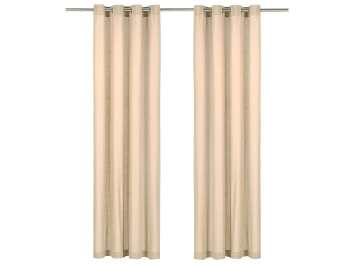 vidaXL Zasłony, metalowe kółka, 2 szt., bawełna, 140x175 cm, beżowe Zasłona zaciemniająca Pomieszczenie Salon