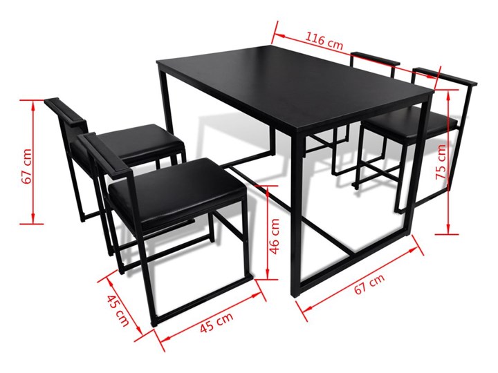 vidaXL 5-elementowy zestaw mebli do jadalni: stół i krzesła, czarny Liczba krzeseł 4 krzesła