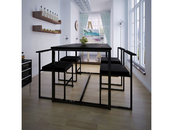 vidaXL 5-elementowy zestaw mebli do jadalni: stół i krzesła, czarny Pomieszczenie Jadalnia