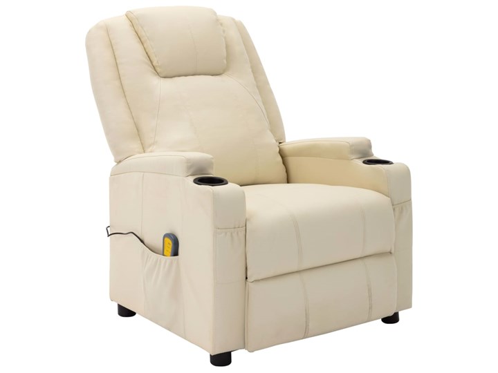 vidaXL Rozkładany fotel masujący, kremowy, sztuczna skóra