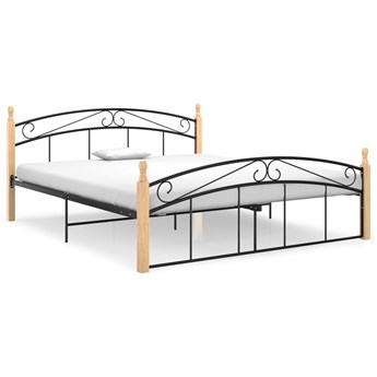 vidaXL Rama łóżka, czarny metal i lite drewno dębowe, 160x200 cm
