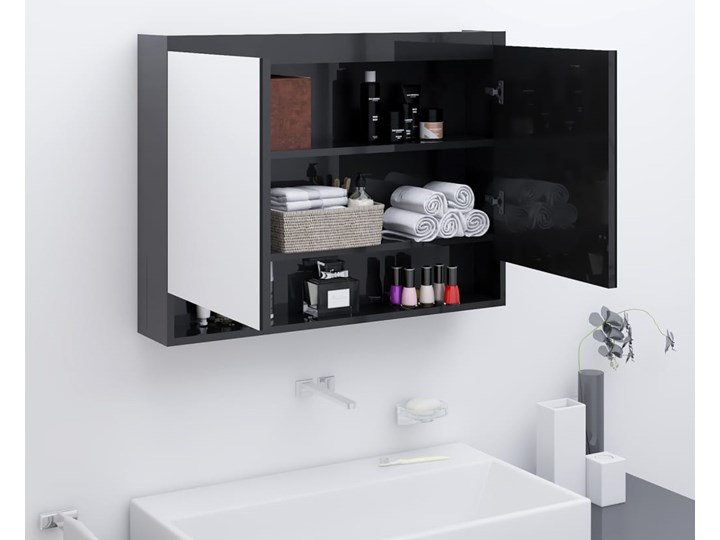 vidaXL Szafka łazienkowa z lustrem 80x15x60 cm, MDF, czerń z połyskiem Wiszące Płyta MDF Szkło Szerokość 80 cm Szafki Głębokość 15 cm Rodzaj frontu Drzwiczki