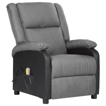 vidaXL Rozkładany fotel masujący, jasnoszary, ekoskóra i tkanina