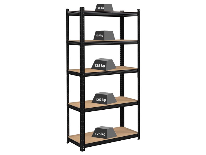 Regał magazynowy 5 poziomów czarny 180x90x40 nośność 875 kg Kategoria Witryny Wysokość 180 cm Szerokość 90 cm Kolor Brązowy
