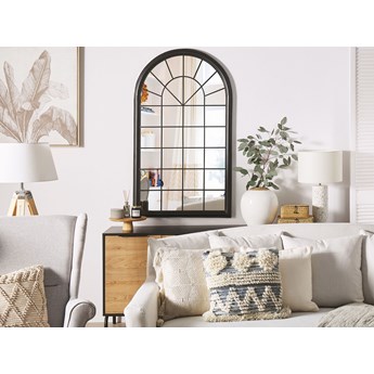 Beliani Lustro ścienne wiszące czarne 77 x 130 cm w kształcie łukowego okna witryna styl vintage