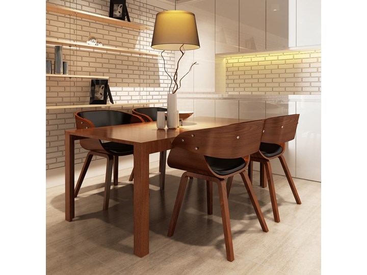 vidaXL Krzesła stołowe, 4 szt., brązowe, gięte drewno i sztuczna skóra Kolor Brązowy Szerokość 53 cm Wysokość 70 cm Głębokość 52 cm Skóra ekologiczna Pomieszczenie Jadalnia