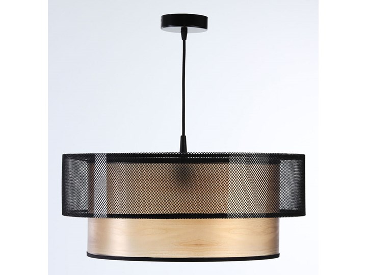 Okrągła lampa wisząca z siateczką nad stół - S430-Krisa Lampa z abażurem Drewno Tworzywo sztuczne Metal Styl Skandynawski