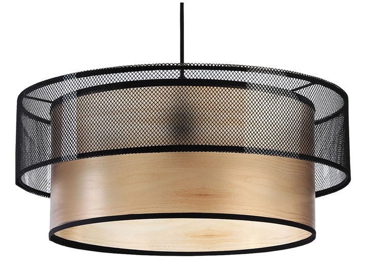 Okrągła lampa wisząca z siateczką nad stół - S430-Krisa Metal Drewno Tworzywo sztuczne Lampa z abażurem Pomieszczenie Salon