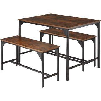 Stół i dwie ławki loft Bolton - industrialny ciemny