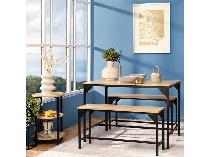 Stół i dwie ławki loft Bolton - industrialny jasny Kategoria Zestawy mebli do sypialni