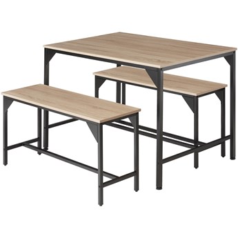 Stół i dwie ławki loft Bolton - industrialny jasny