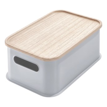 Szary pojemnik z pokrywką z drewna paulownia iDesign Eco Handled, 21,3x30,2 cm
